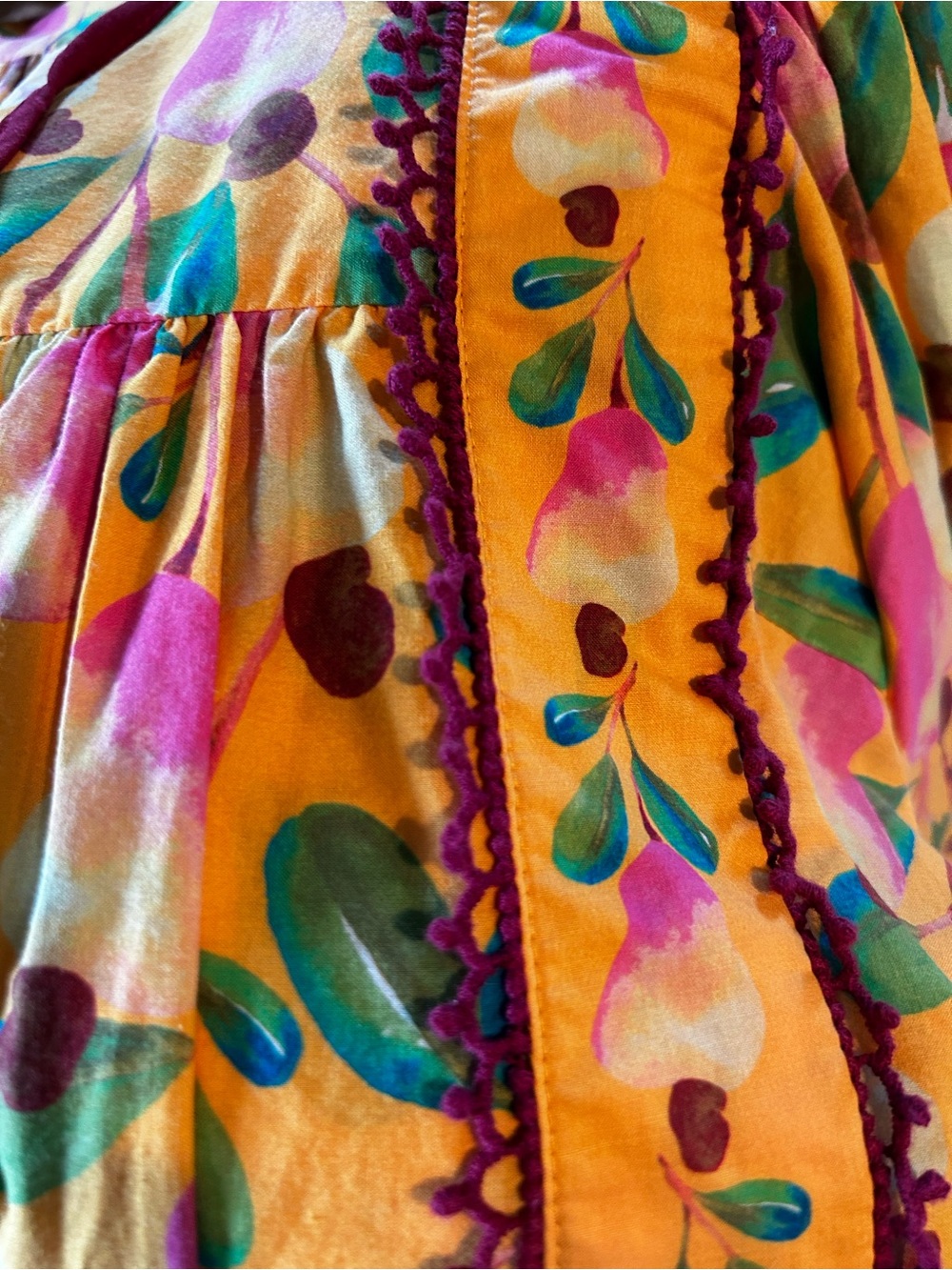 FARM Rio Mini Cashew Blouse Yellow Floral Boho Puff Sleeve Top - Picture 6 of 6